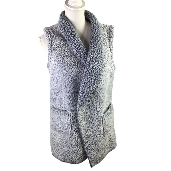 Koolaburra Ugg Sherpa Vest Two Tone Blue White Frosted Fuzzy Cozy Long Size XS - Picture 2 of 11